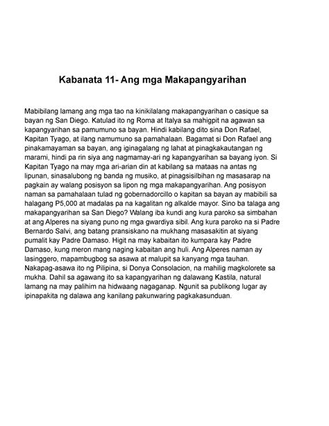 Kabanata 11: Ang mga Makapangyarihan (Ang Buod ng “Noli Me .
